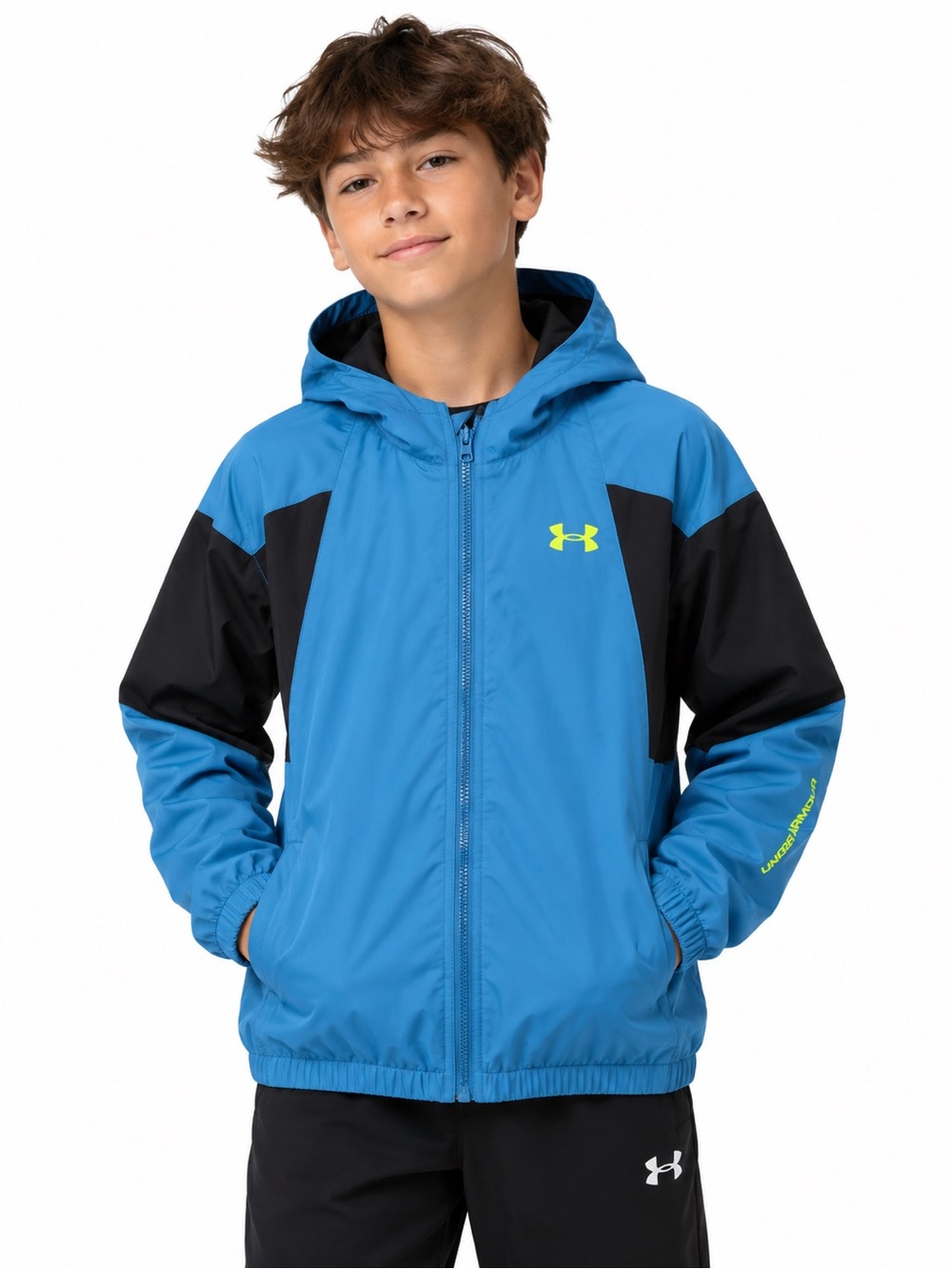 Under Armour Youth Large Blue & Black Fleece Lined Hooded Jacket Full Zip